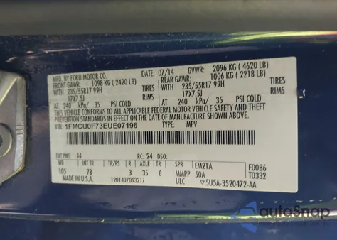 2014 Ford Escape S z USA, uszkodzony, nr VIN 1FMCU0F73EUE07196